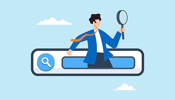 Illustration Mann mit Lupe