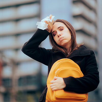 Klimawandel - eine Frau mit Taschentusch wischt sich die Stirn ab