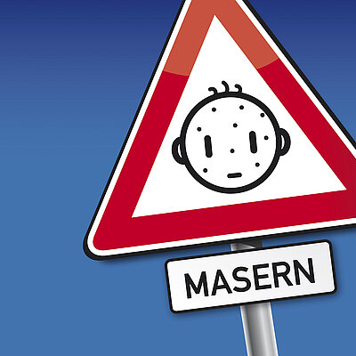 Dreieckiges Verkehrsschild warnt vor Masern